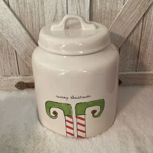 Rae Dunn Merry Christmas Elf Feet Canister